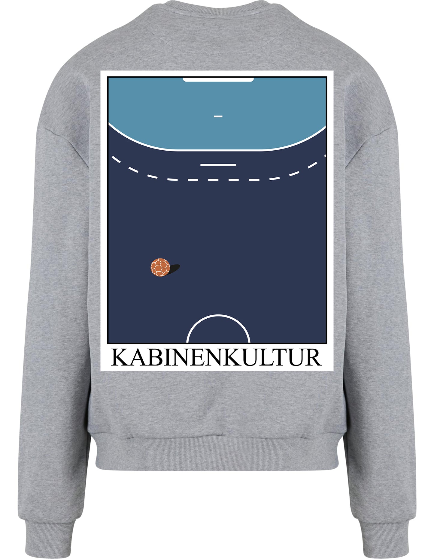 Graues Sweatshirt mit Handballspielfeld-Design von 7M Couture, Streetwear-Stil.