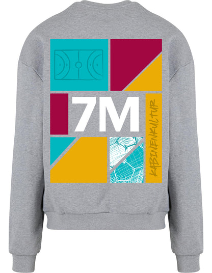 Graues Sweatshirt mit buntem Handball-Design von 7M Couture, Streetwear-Stil.